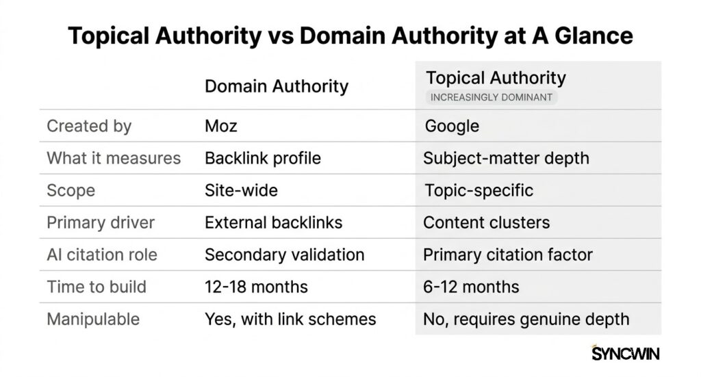 Topical Authority vs Domain Authority at A Glance - Infographic - SyncWin